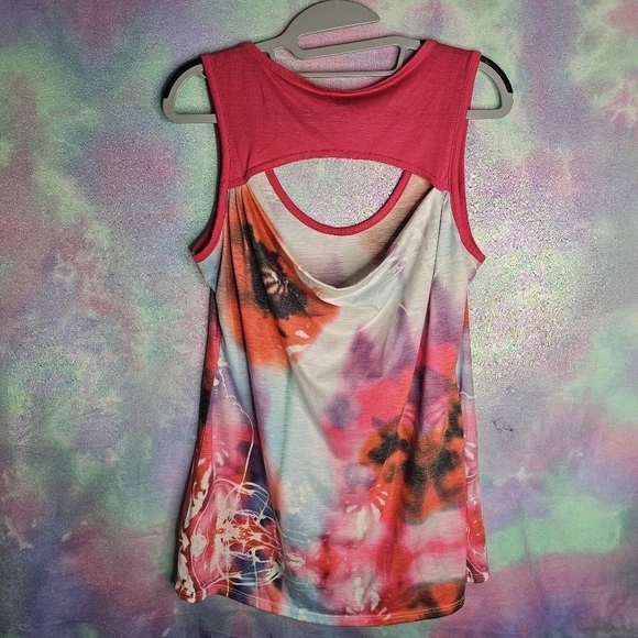 Jessica Simpson Pink Purple Blue Neon Tie Dye Tank Top Open Back Size Medium - Picture 8 of 13